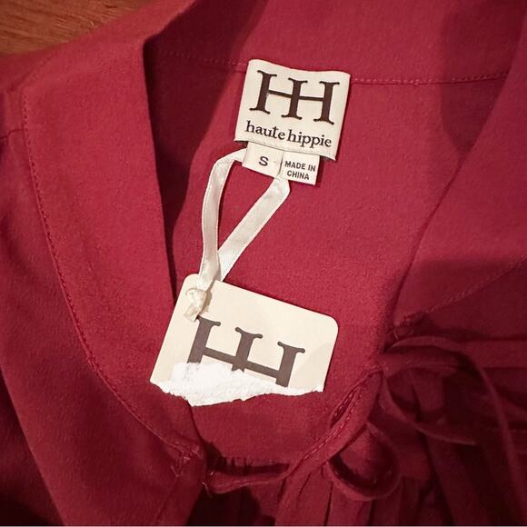 Haute Hippie Top Shirt Blouse statement Balloon Sleeve NWT NEW maroon boho Small - Picture 7 of 15